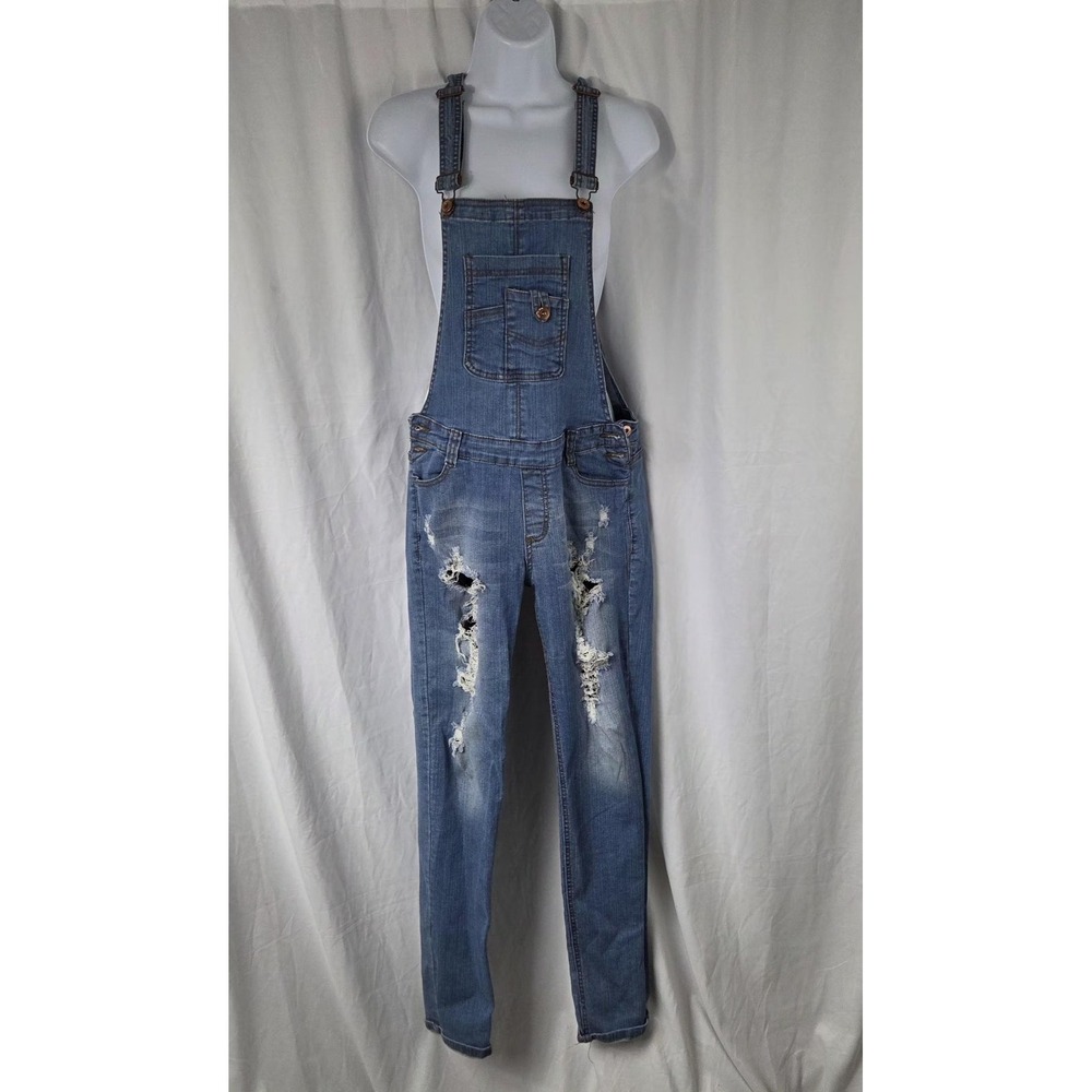 C'est Toi Jeans Overalls Womens Medium Blue Denim Ripped Distressed Bib Pockets